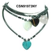 Semi precious Stone Heart Pendant Hematite Beads Stone Chain Choker Fashion Women Necklace